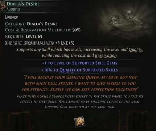 Lineage Support Gem Dialla's Desire